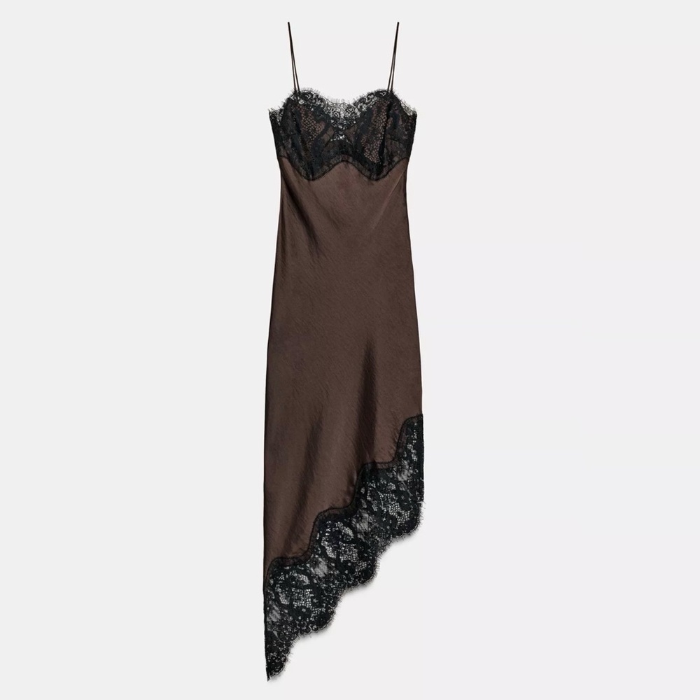 ASYMMETRIC SATIN LACE DRESS ZW COLLECTION - SLIP DRESS - Picture 13 of 17